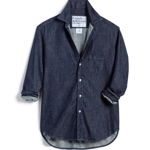 Frank & Eileen Eileen Button Down Shirt Dark Chambray Raw Rinse S - Picture 2 of 9